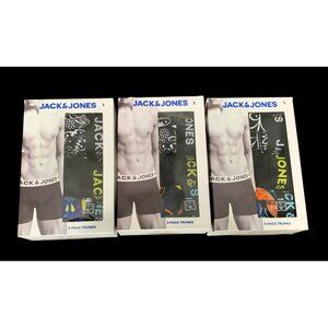 Jack & Jones Mens 3-Pack Trunks S Black & Multicolor Cotton Blend Underwear NWB